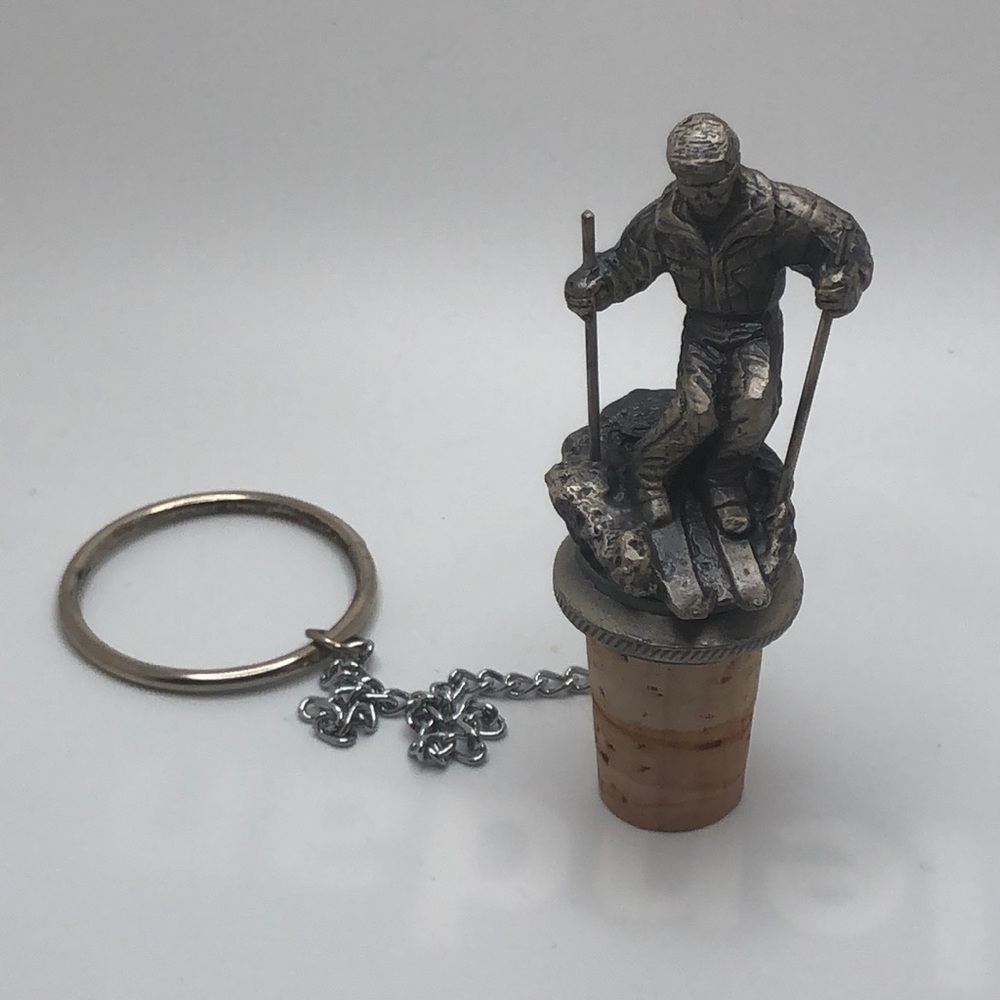 Vintage WTU Pewter Downhill Skier Wine Stopper / Cork